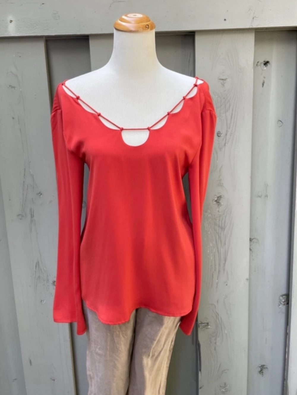 Naked Zebra Coral Cutout-Detail Long Sleeve Top